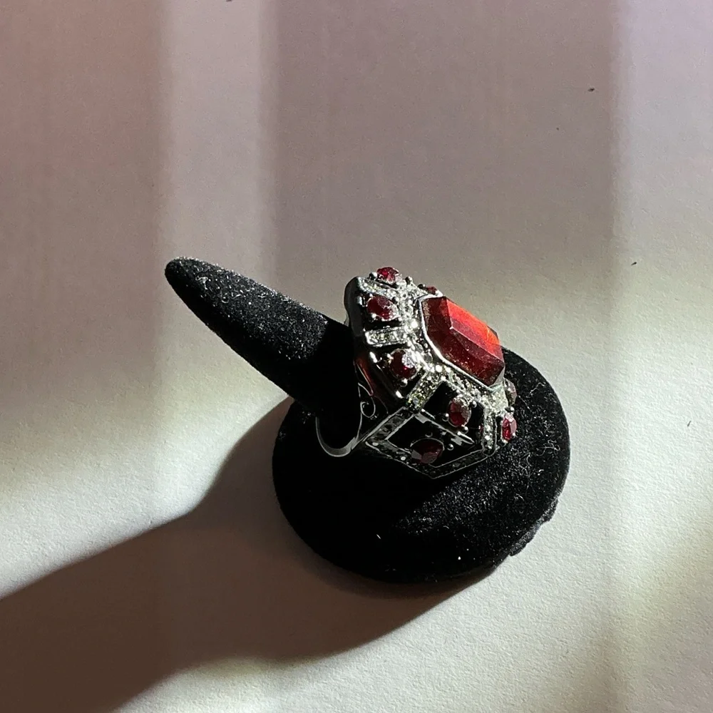 Neiman Marcus Silver Ring with Red Gemstones